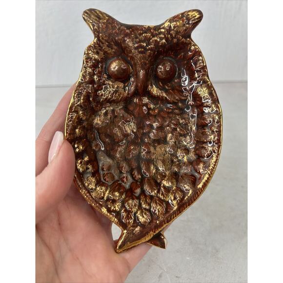 Vintage OWL Ceramic soap dish Reto1970’s style Dark Red And Gold - Picture 2 of 10